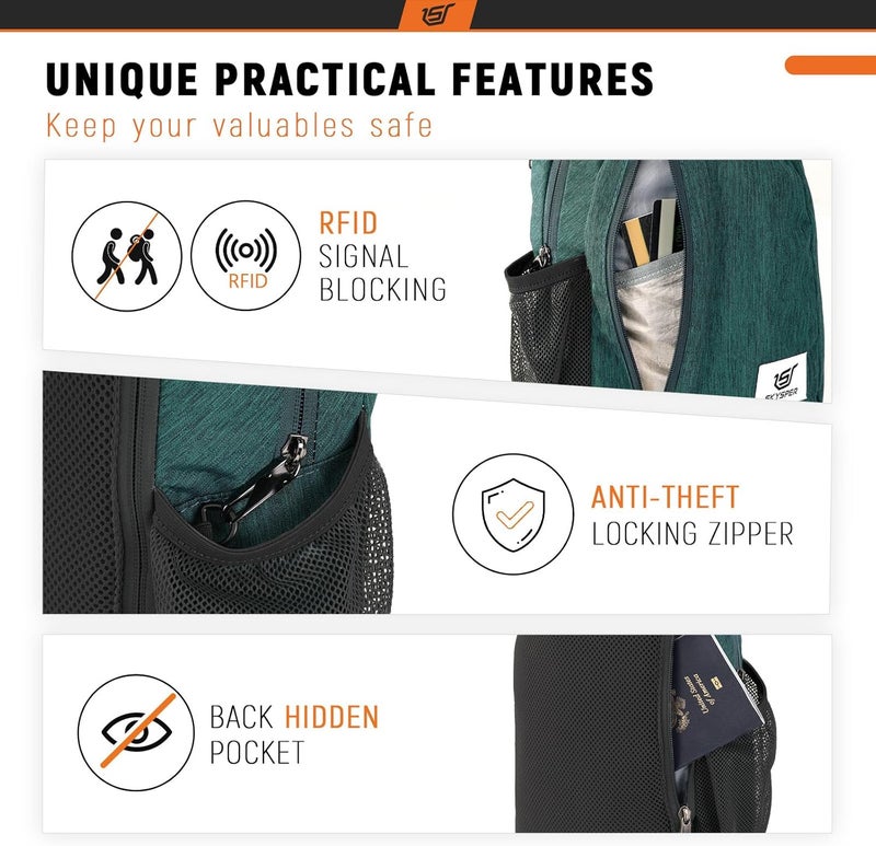 SKYSPER Sling Bag RFID Crossbody Sling Backpack Cross Body Shoulder Travel Bag Hiking Daypack for Women Men(Darkgreen) - Image 3